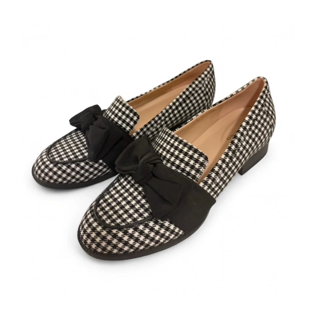 Women’s Bandolino Black and White Houndstooth Slip-On Bow Loafers Sz 7.5 - Picture 1 of 12